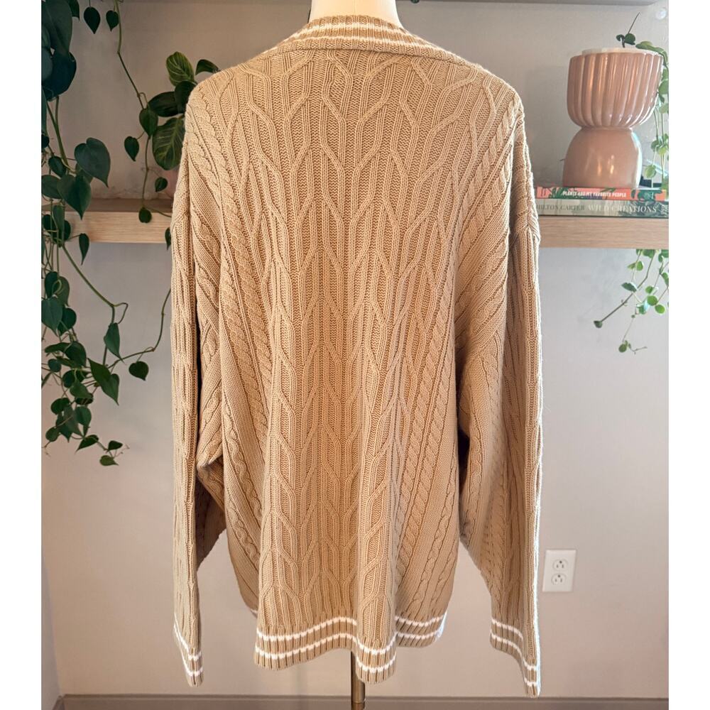 ASOS Cable Knit Oversized V-Neck Sweater Beige Large Preppy Chic Grandmacore - Picture 2 of 6